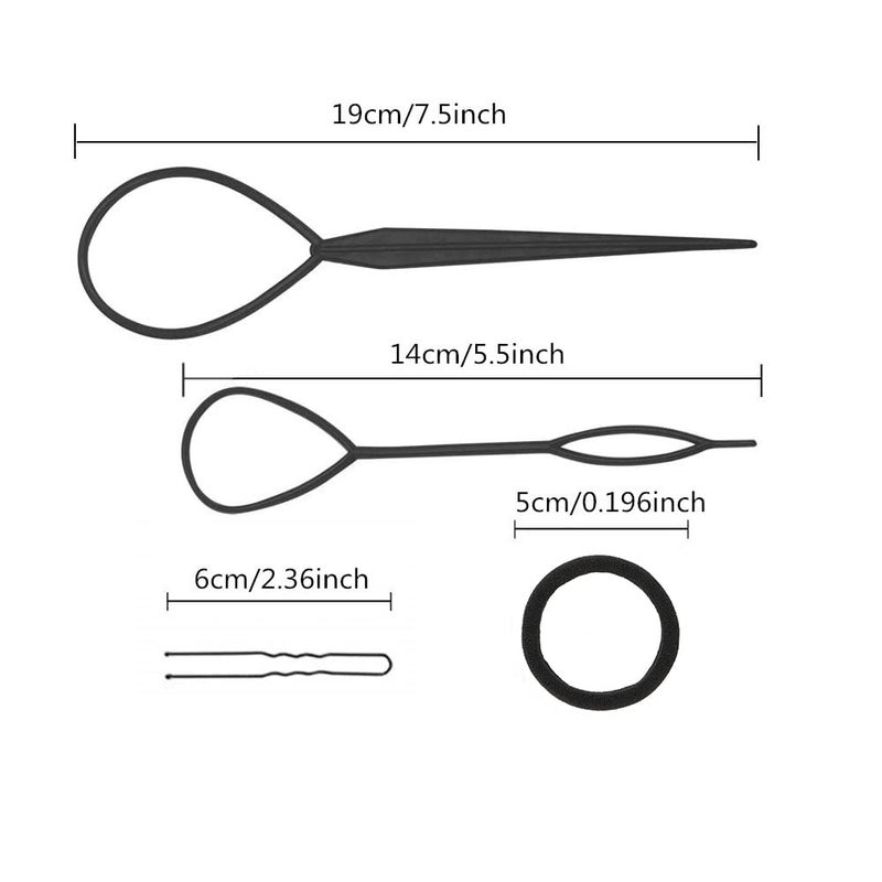 iFlyMars Hair Accessories Set: 3 Donut Bun Makers, 2 Foam Sponge Shapers, 1 French Twist Clip, 2 Snap Buns, 10 Elastics, 20 Pins (Black) - Image 3